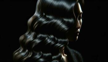 AI generated Wavy Lustrous Hair in Striking Contrast photo