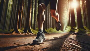 AI generated Runner Sprinting on Forest Trail in Morning Sunlight photo