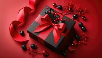 AI generated Black Friday Red Ribboned Gifts Ready for Sale photo