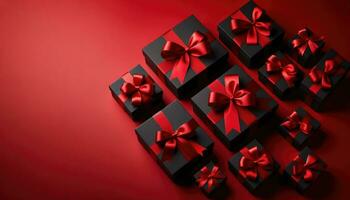 AI generated Black Friday Red Ribboned Gifts Ready for Sale photo