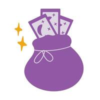 magia bolsa con tarot tarjetas para fortuna narración y decorativo estrellas en de moda púrpura monocromo vector