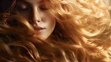 AI generated Ethereal Beauty with Flowing Golden Hair in Light photo