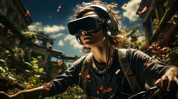 AI generated Immersive Virtual World Fusing Nature with Futuristic Technology photo