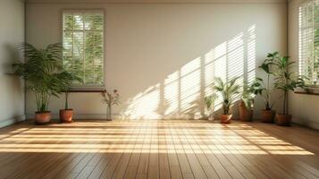 Warm Sunlight Casting Shadows on Room with Plants photo