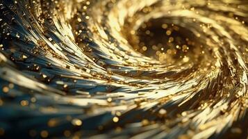 Golden Swirls of Luminous Liquid with Reflective Droplets photo