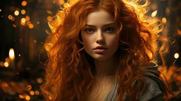 Fiery Redhead Amidst Ethereal Glow and Enchanting Sparks photo