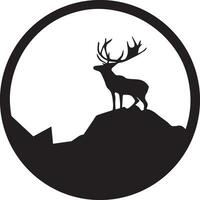 Composition of a circle an with elk staying on the top of the mountain silhouette 13 vector