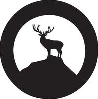 Composition of a circle an with elk staying on the top of the mountain silhouette 11 vector