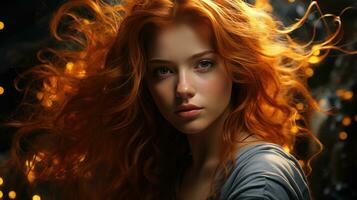 Fiery Redhead Amidst Ethereal Glow and Enchanting Sparks photo