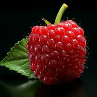 AI generated Fresh Ripe Raspberry on Black background, Juicy and tasty Fruit, Healthy Food photo