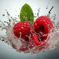 AI generated Fresh Ripe Raspberry with Splash effect, Juicy and tasty Fruit, Healthy Food photo