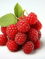 AI generated Fresh Ripe Raspberry on white background, Juicy and tasty Fruit, Healthy Food photo