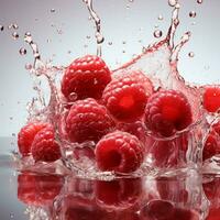 AI generated Fresh Ripe Raspberry with Splash effect, Juicy and tasty Fruit, Healthy Food photo