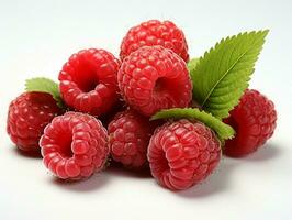 AI generated Fresh Ripe Raspberry on white background, Juicy and tasty Fruit, Healthy Food photo