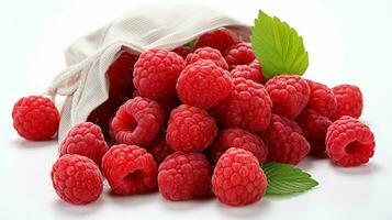 AI generated Fresh Ripe Raspberry on white background, Juicy and tasty Fruit, Healthy Food photo