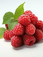 AI generated Fresh Ripe Raspberry on white background, Juicy and tasty Fruit, Healthy Food photo