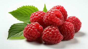 AI generated Fresh Ripe Raspberry on white background, Juicy and tasty Fruit, Healthy Food photo