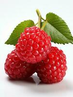 AI generated Fresh Ripe Raspberry on white background, Juicy and tasty Fruit, Healthy Food photo