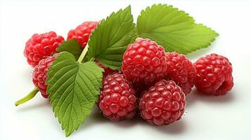 AI generated Fresh Ripe Raspberry on white background, Juicy and tasty Fruit, Healthy Food photo