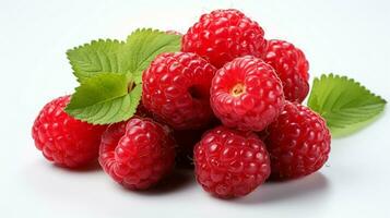 AI generated Fresh Ripe Raspberry on white background, Juicy and tasty Fruit, Healthy Food photo