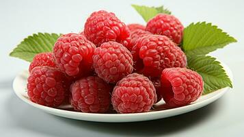 AI generated Fresh Ripe Raspberry on white background, Juicy and tasty Fruit, Healthy Food photo