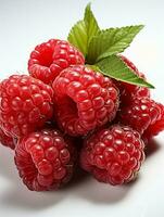 AI generated Fresh Ripe Raspberry on white background, Juicy and tasty Fruit, Healthy Food photo