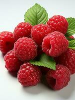 AI generated Fresh Ripe Raspberry on white background, Juicy and tasty Fruit, Healthy Food photo