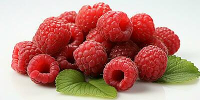 AI generated Fresh Ripe Raspberry on white background, Juicy and tasty Fruit, Healthy Food photo