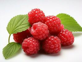 AI generated Fresh Ripe Raspberry on white background, Juicy and tasty Fruit, Healthy Food photo