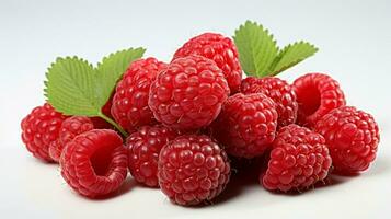 AI generated Fresh Ripe Raspberry on white background, Juicy and tasty Fruit, Healthy Food photo