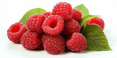 AI generated Fresh Ripe Raspberry on white background, Juicy and tasty Fruit, Healthy Food photo