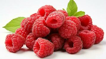 AI generated Fresh Ripe Raspberry on white background, Juicy and tasty Fruit, Healthy Food photo