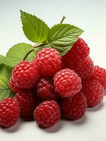 AI generated Fresh Ripe Raspberry on white background, Juicy and tasty Fruit, Healthy Food photo