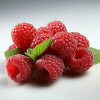 AI generated Fresh Ripe Raspberry on white background, Juicy and tasty Fruit, Healthy Food photo