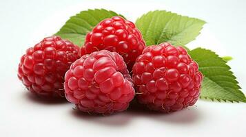 AI generated Fresh Ripe Raspberry on white background, Juicy and tasty Fruit, Healthy Food photo