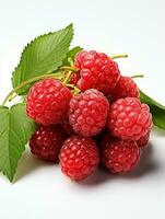 AI generated Fresh Ripe Raspberry on white background, Juicy and tasty Fruit, Healthy Food photo