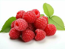 AI generated Fresh Ripe Raspberry on white background, Juicy and tasty Fruit, Healthy Food photo