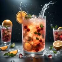 Splashing Fruit Cocktail Artistic Promotional Video Ai Generative photo