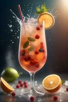 Splashing Fruit Cocktail Artistic Promotional Video Ai Generative photo