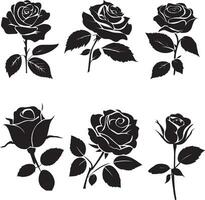 Rose Vector silhouette illustration black color group of set 2
