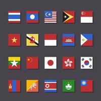 Asia bandera icono conjunto cuadrado forma plano diseño vector ilustración foto