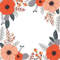 frame Floral with poppies and leaves. Vector illustration.