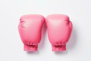 AI generated Pink boxing gloves over white background with empty space for text. Breast Cancer Awareness month concept. photo