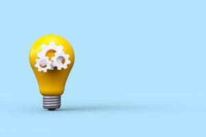 Yellow light bulb with gear. Idea and creative solution concept. 3d render photo