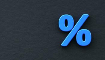 Business percentage or discount sign on a black background. 3d render photo