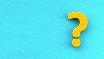 FAQ concept. Yellow 3d question mark on blue wall background photo