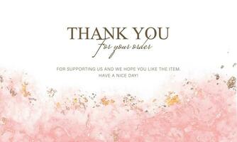 thank you card watercolor pink color with gold glitter design background vector