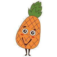 linda piña soportes dibujos animados personaje ananas Fruta con brazos, piernas y ojos vector ilustración aislado en blanco antecedentes