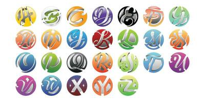 icon set collection of Letter A to Z Globe technology modern logo, data globe logo design vector symbol icon, globe icon template