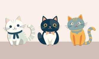 Set of  cats. Vector illustration in flat style on a light background.